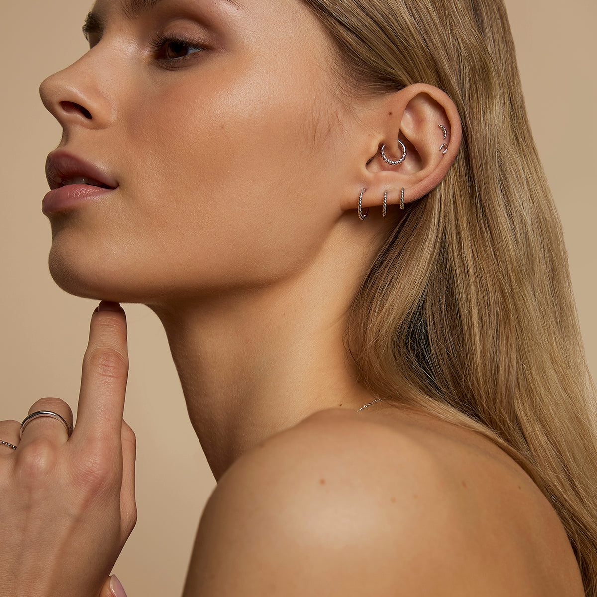 Horseshoe Piercing Stud in Solid White Gold-Astrid & Miyu