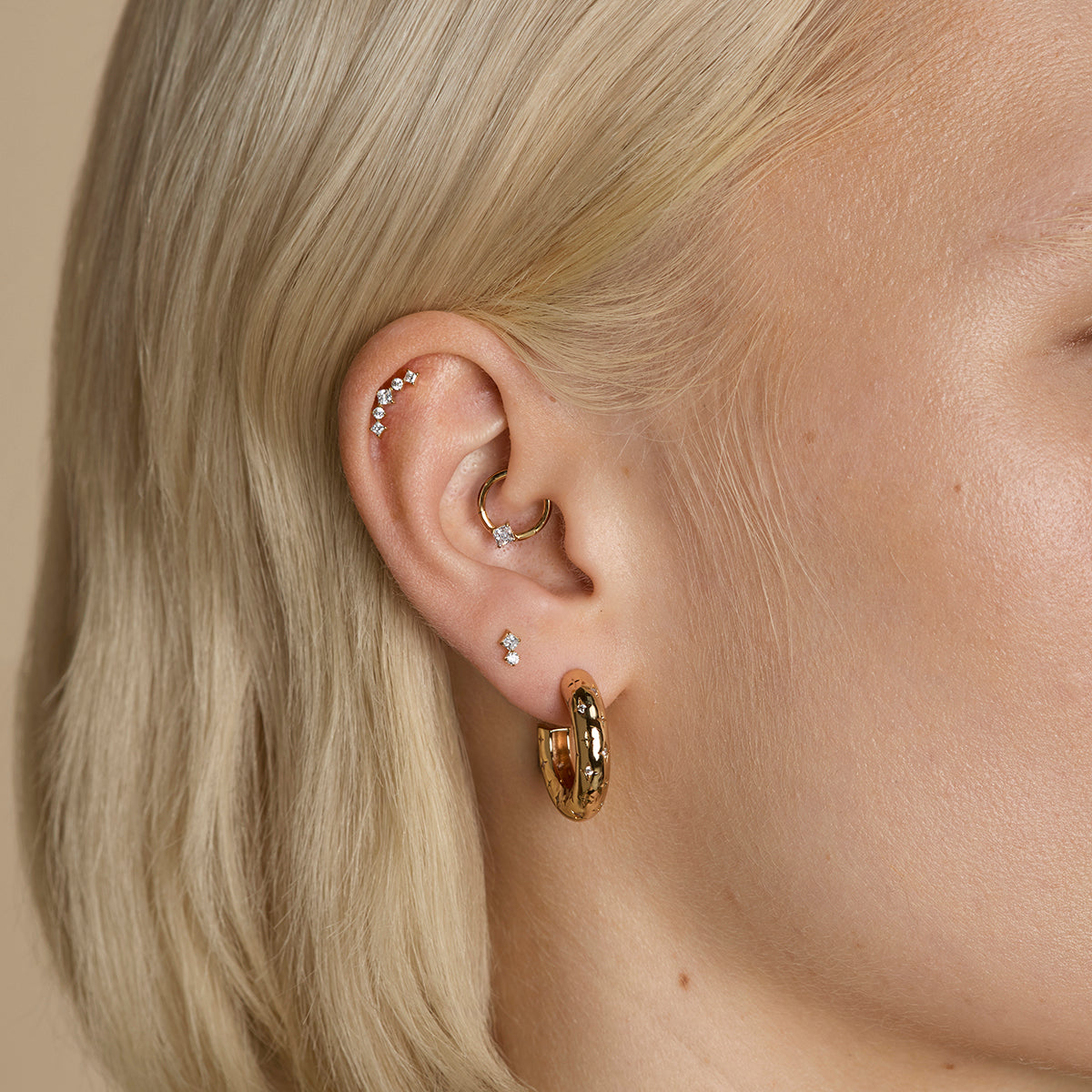 Square Crystal Titanium Daith Hoop in Gold-Astrid & Miyu
