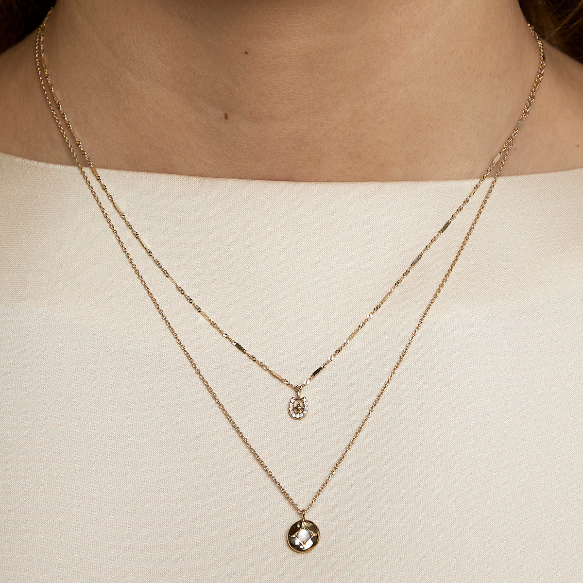 Diamond Pavé Horseshoe Charm 9k Gold-Astrid & Miyu