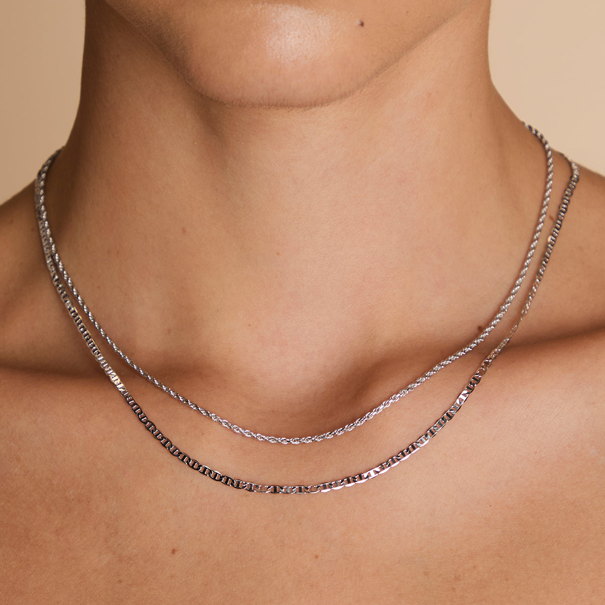 Illusion Double Chain Necklace in Silver-Astrid & Miyu