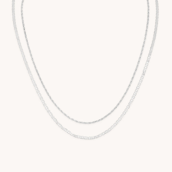 Illusion Double Chain Necklace in Silver-Astrid & Miyu