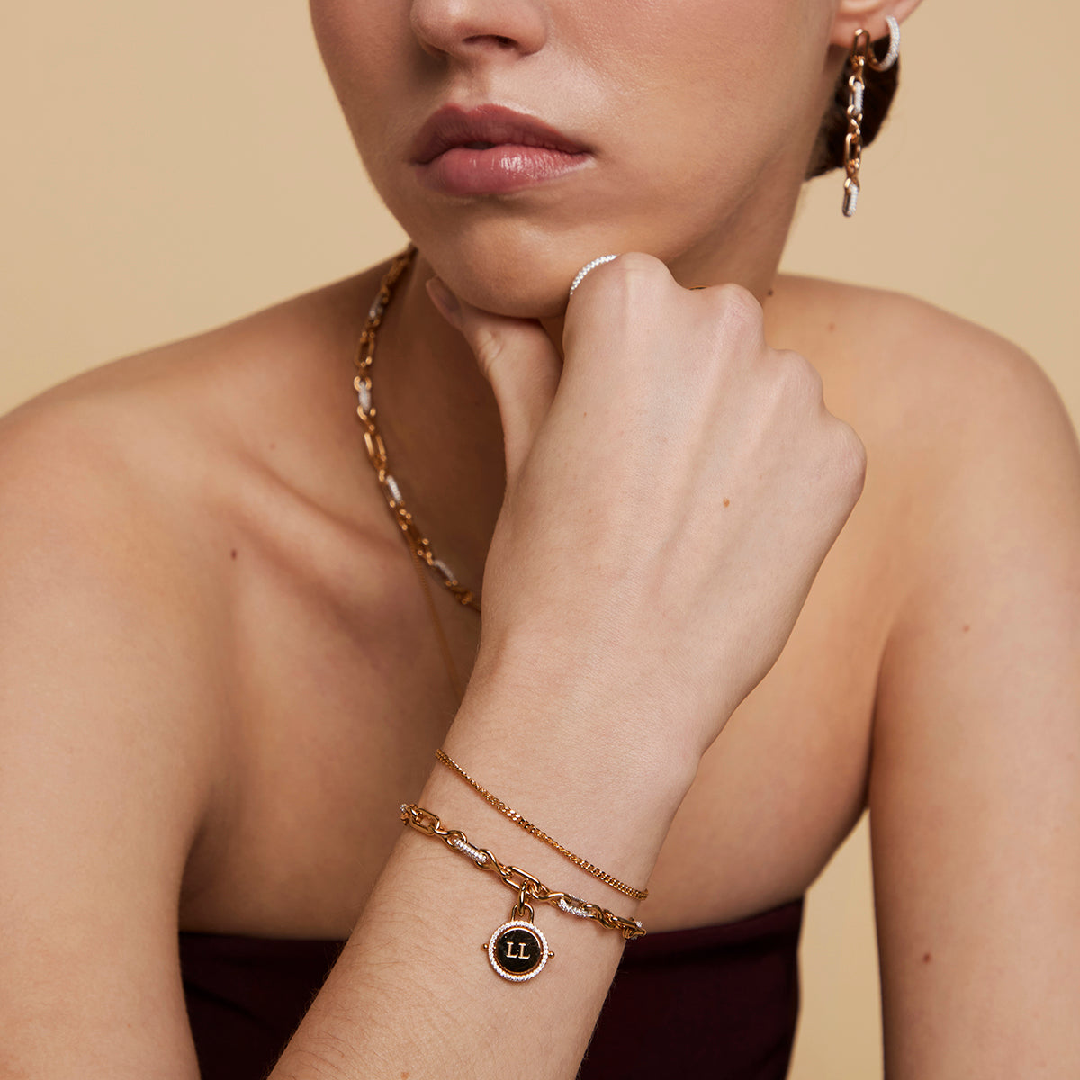 Pavé Chain Link Bracelet in Gold-Astrid & Miyu