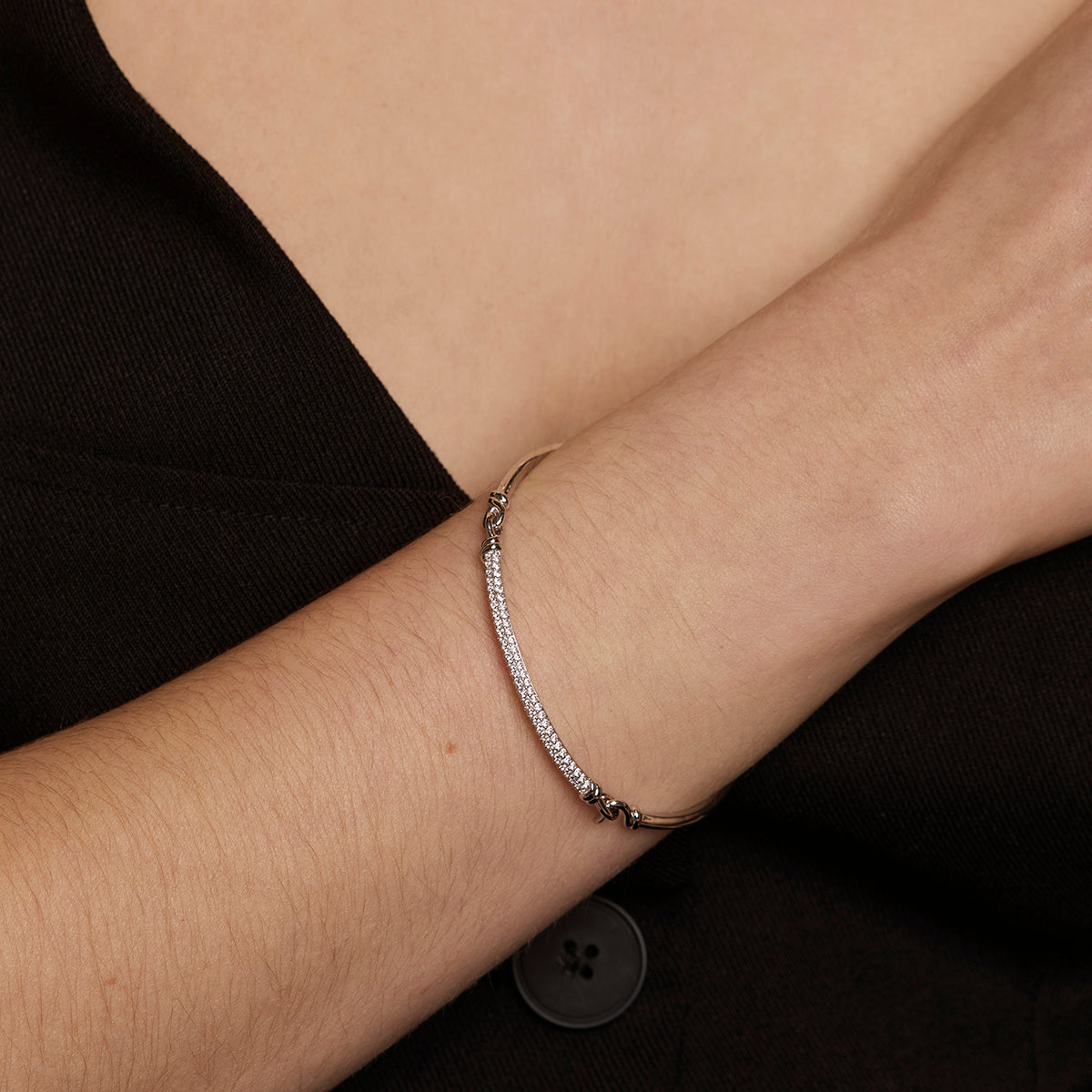 Pavé Knot Bangle in Silver-Astrid & Miyu