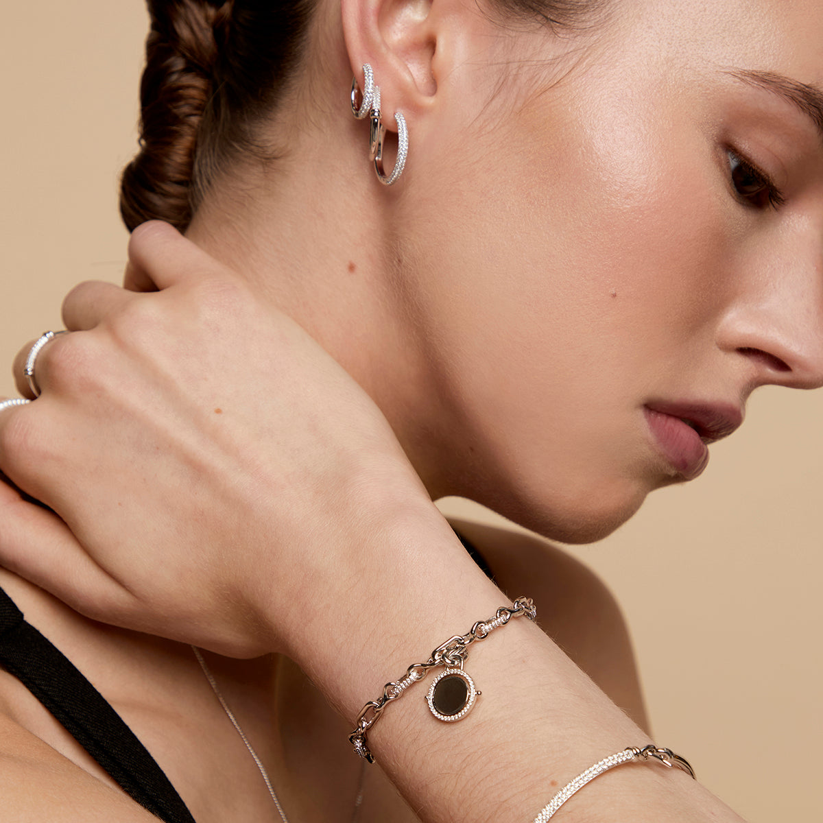 Pavé Spinning Coin Clip Charm in Silver-Astrid & Miyu