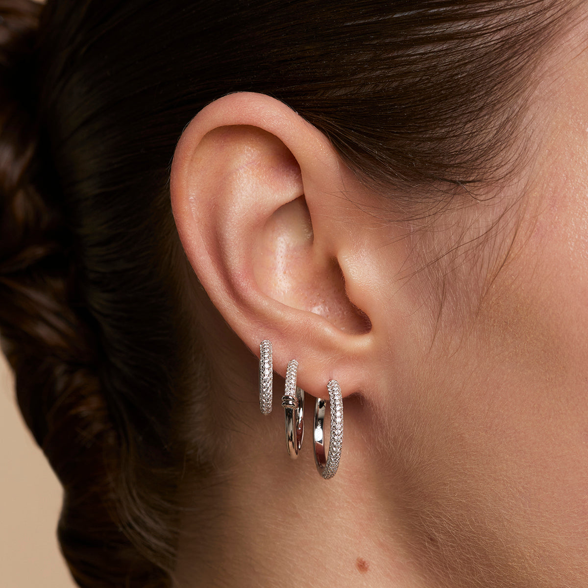 Pavé Essential Medium Hoops in Silver-Astrid & Miyu