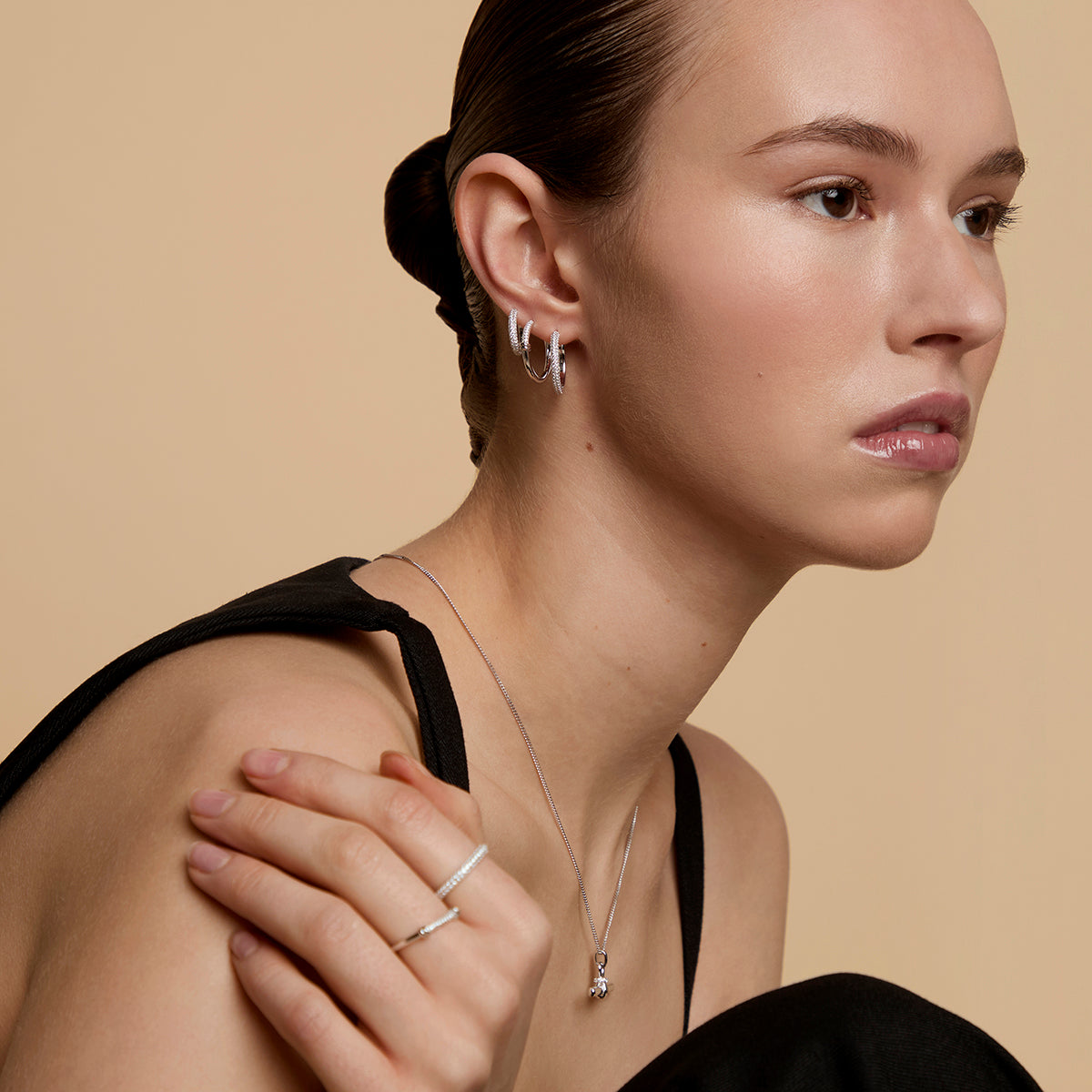 Pavé Essential Small Hoops in Silver-Astrid & Miyu