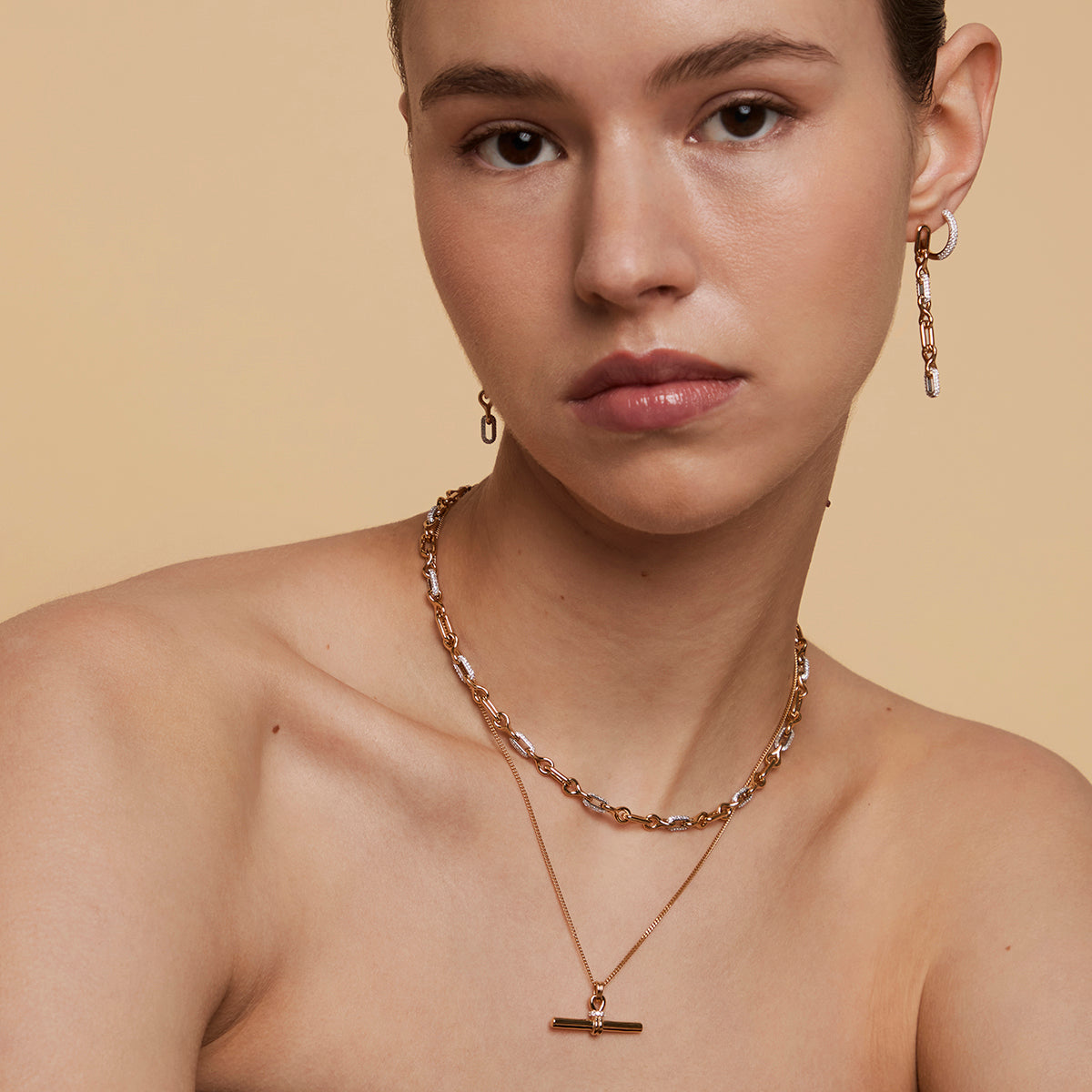 Pavé Chain Link Necklace in Gold-Astrid & Miyu