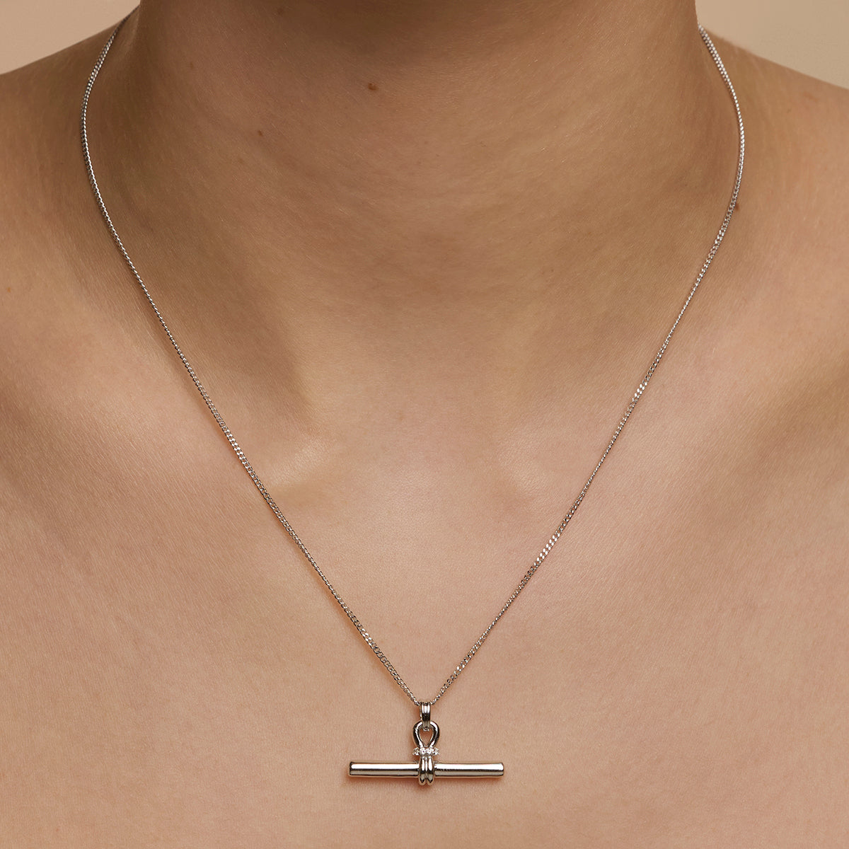 Hardware T-Bar Pendant Necklace in Silver-Astrid & Miyu
