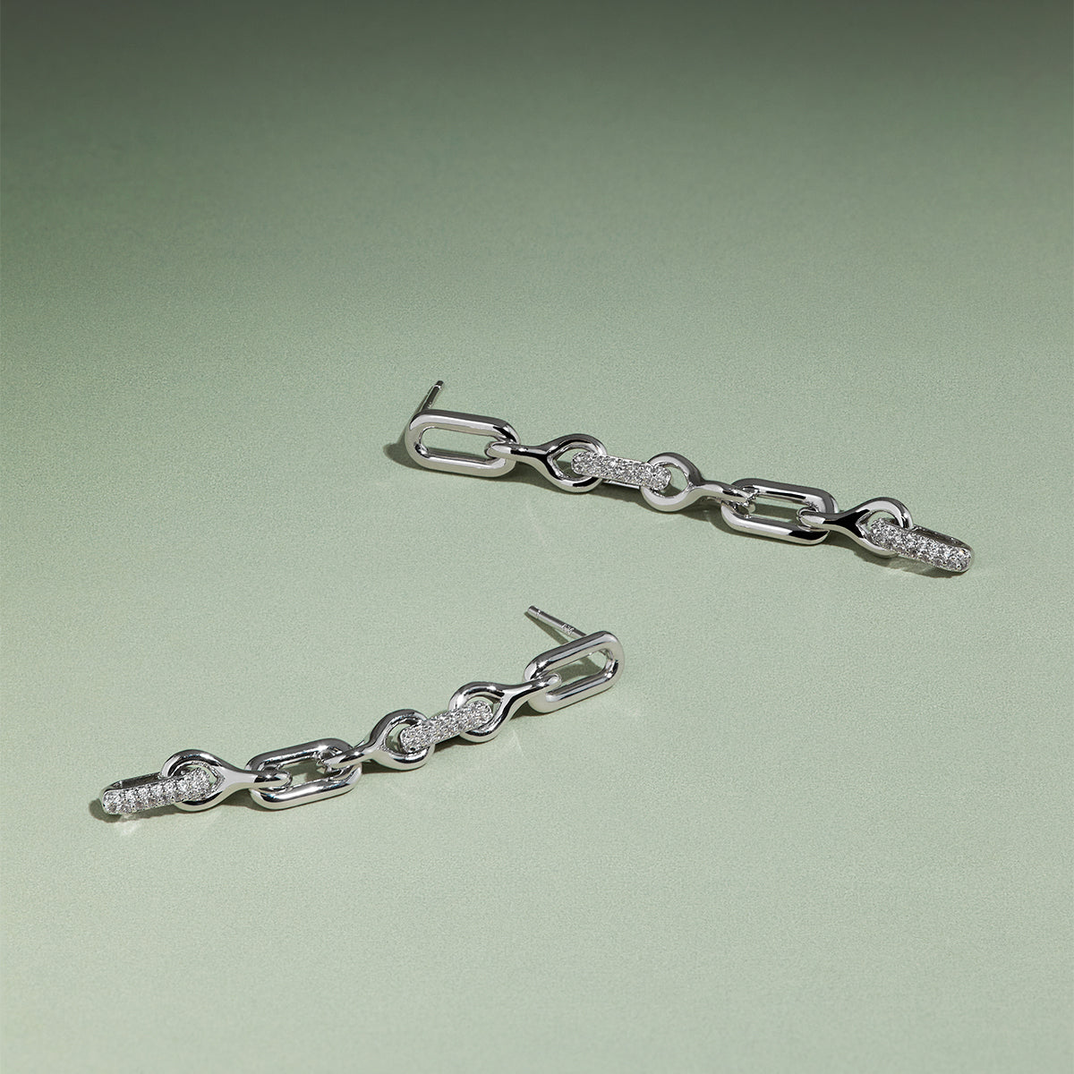 Pavé Chain Link Drop Studs in Silver-Astrid & Miyu