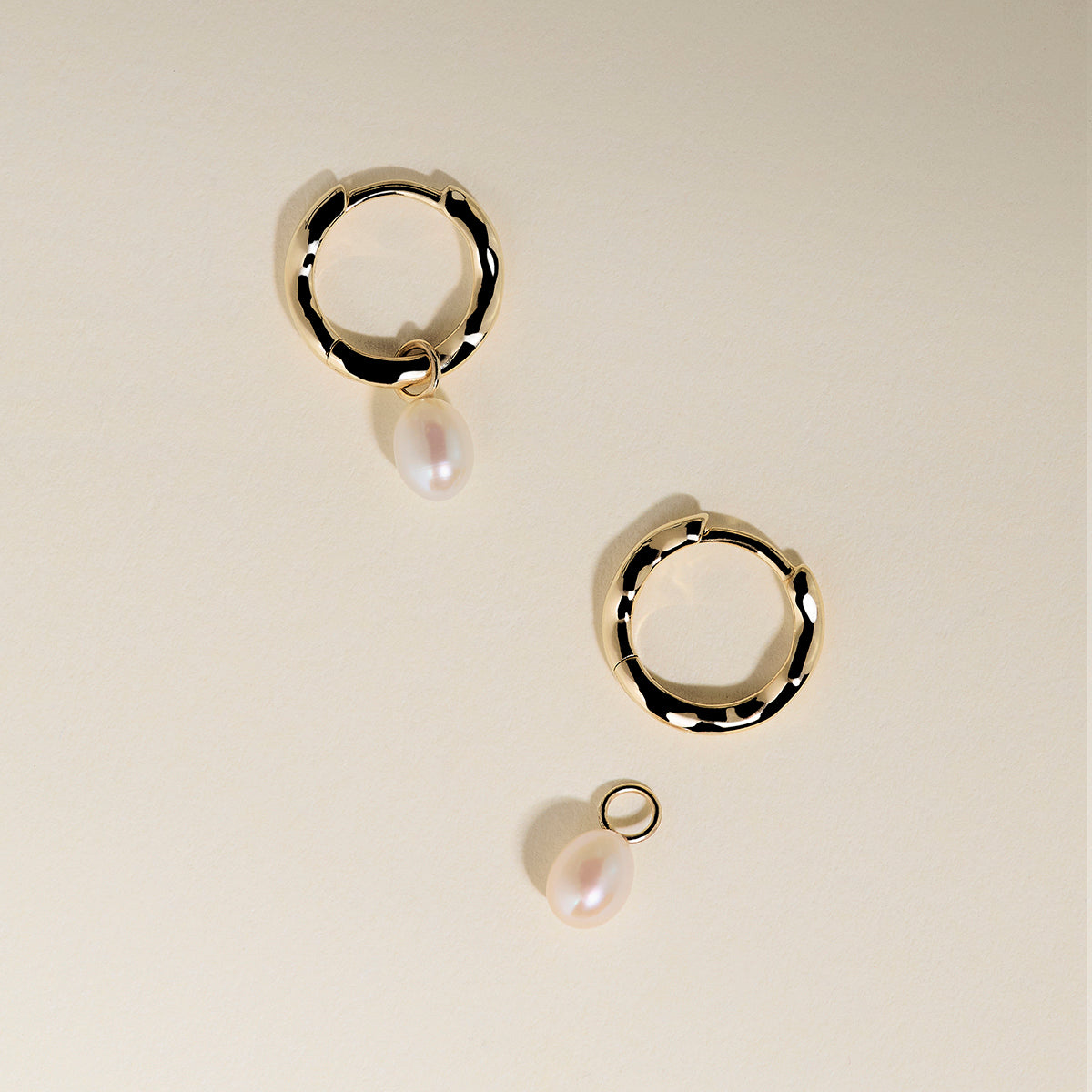 Scalloped Pearl Charm Huggies in Solid Gold-Astrid & Miyu