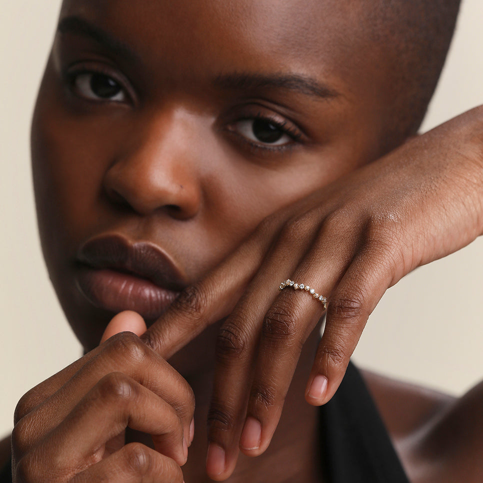 Diamond & Pearl Scalloped Ring in Solid Gold-Astrid & Miyu