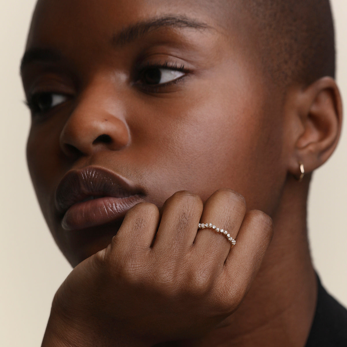 Diamond & Pearl Scalloped Ring in Solid Gold-Astrid & Miyu