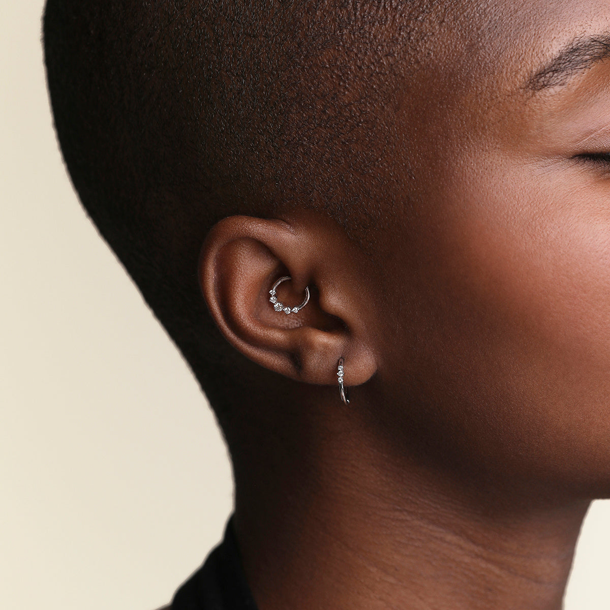Diamond Daith Hoop in Solid White Gold-Astrid & Miyu