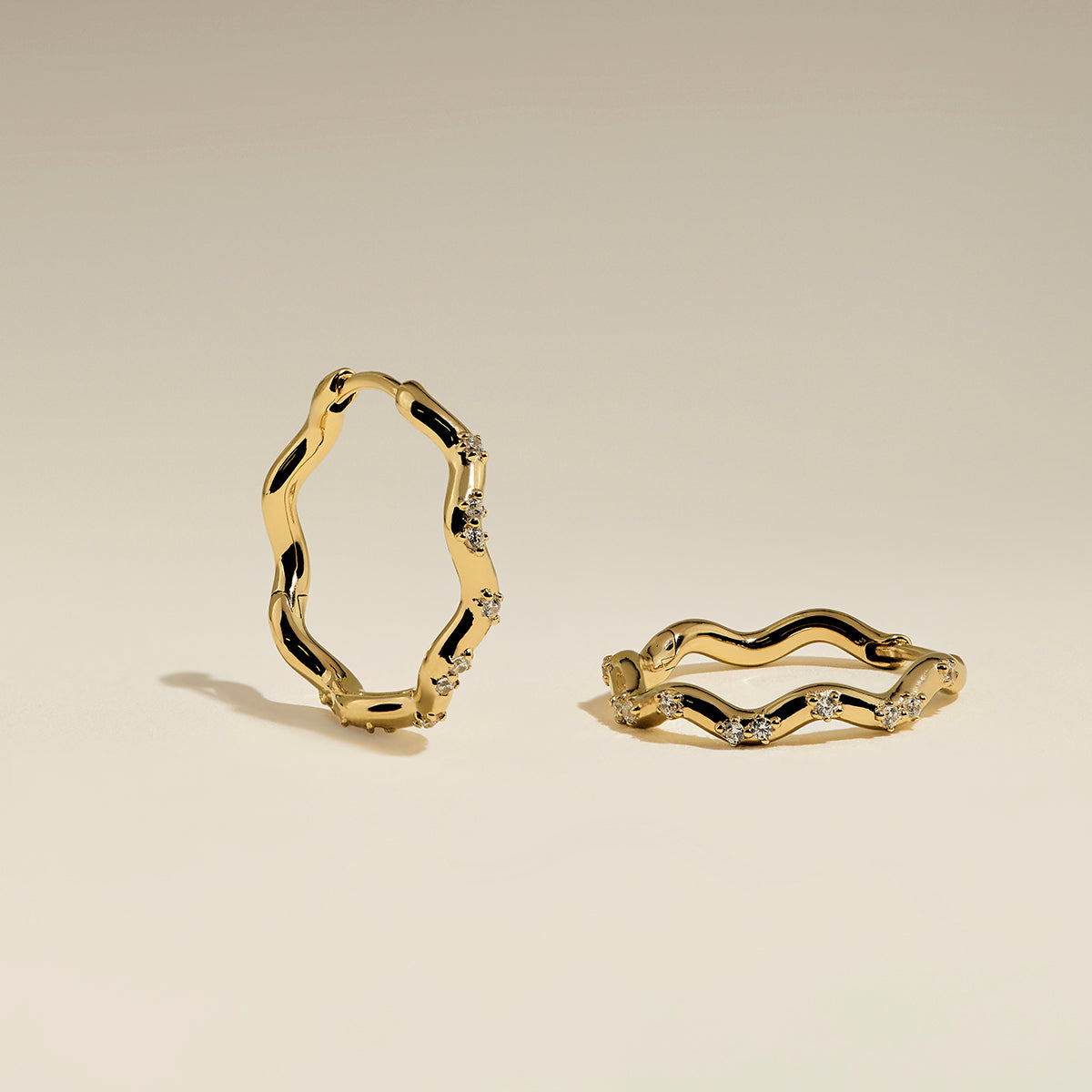Scalloped Crystal Medium Hoops in Gold-Astrid & Miyu