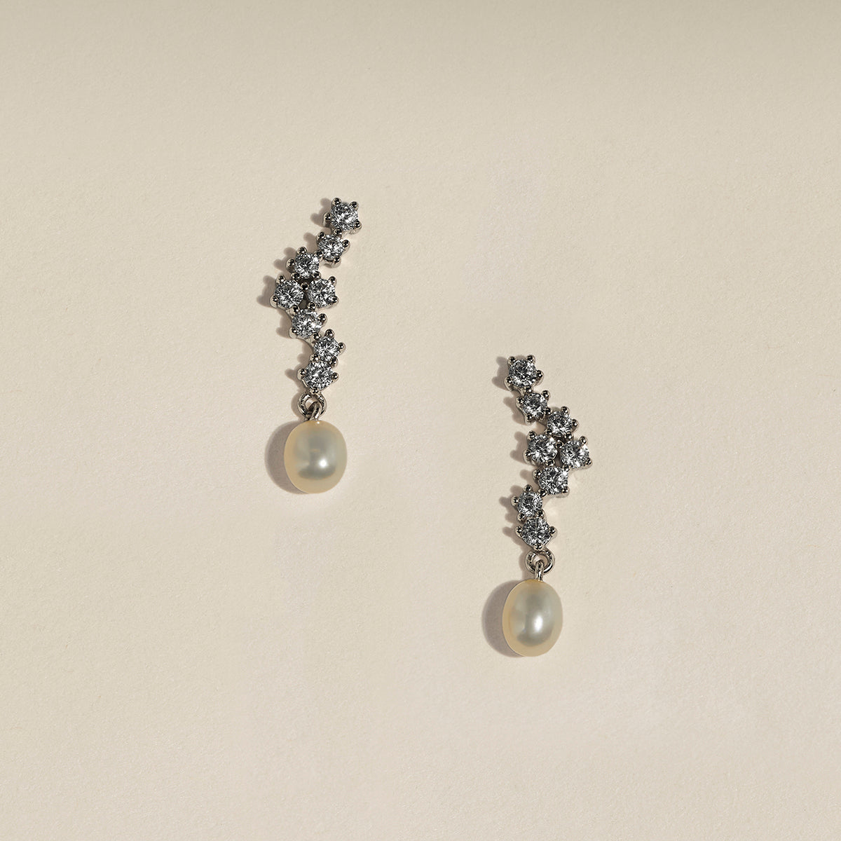Scalloped Crystal Charm Studs in Silver-Astrid & Miyu