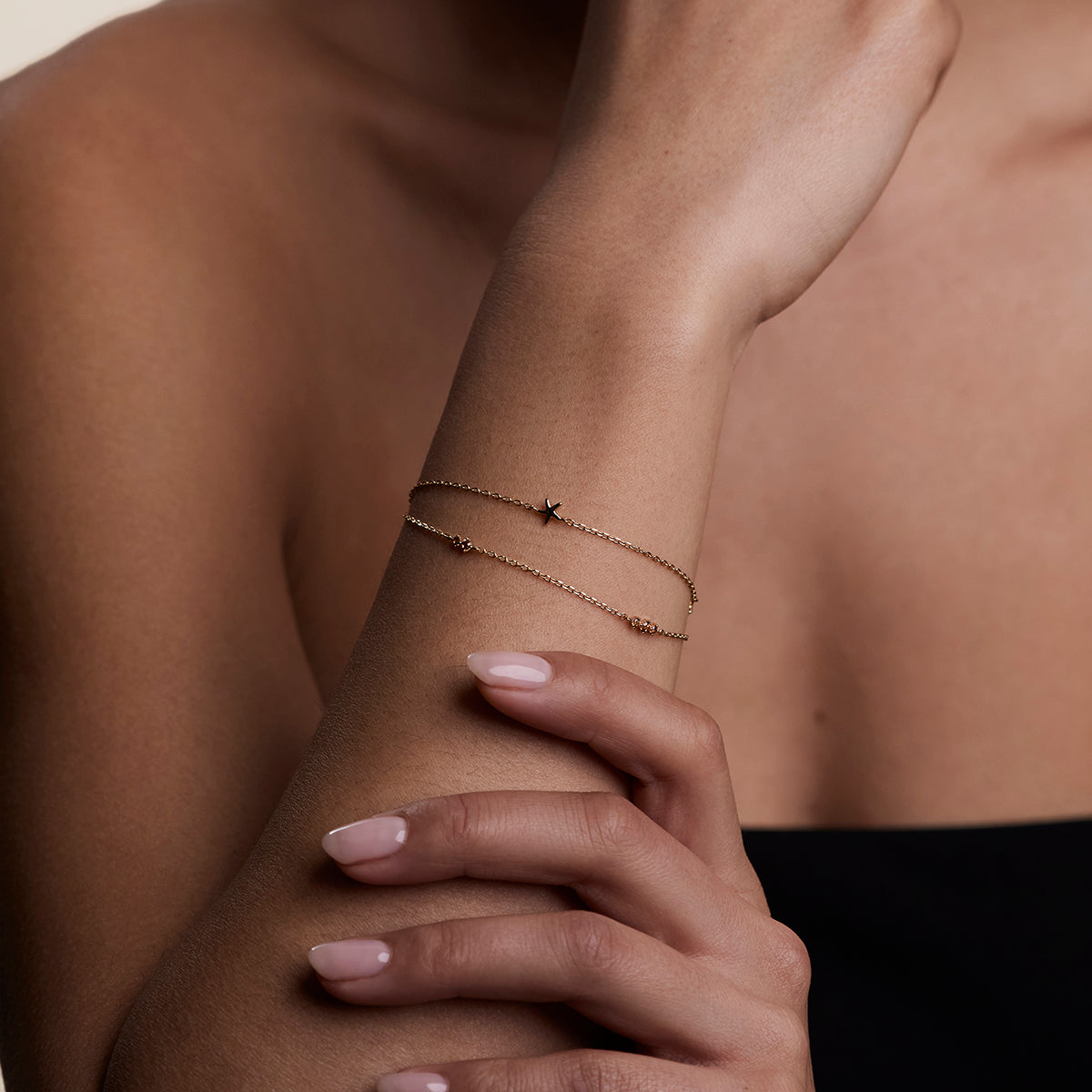 Starfish Double Chain Bracelet in Gold-Astrid & Miyu