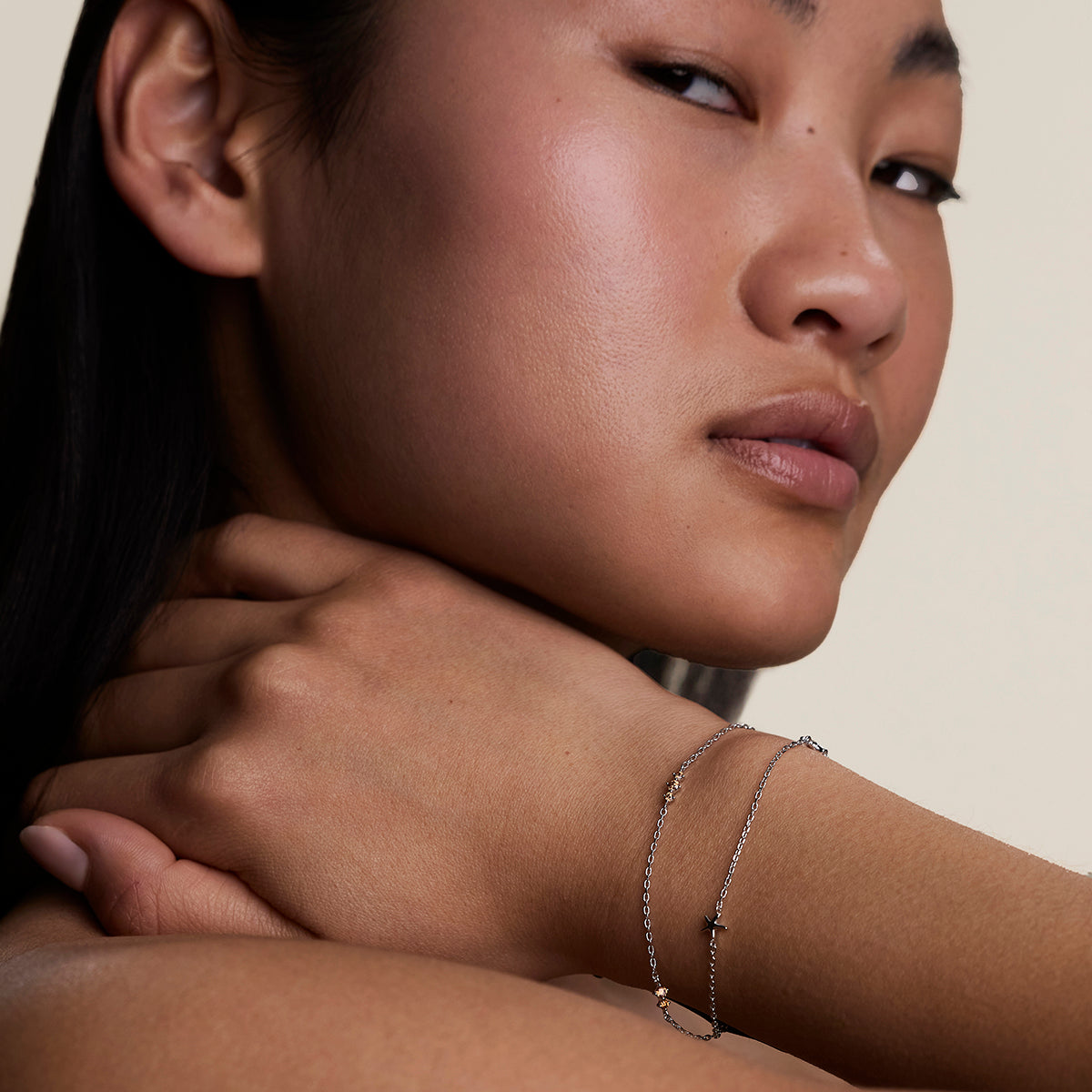 Starfish Double Chain Bracelet in Silver-Astrid & Miyu