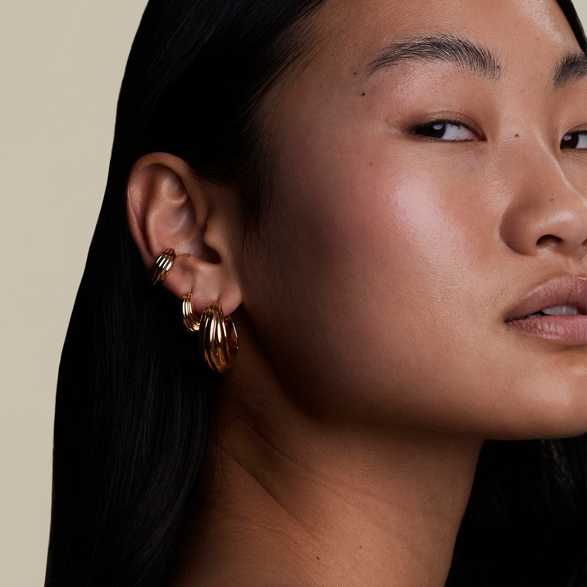 Ripple Wave Hoops in Gold-Astrid & Miyu