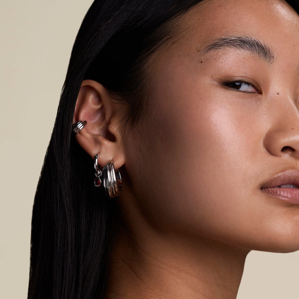 Ripple Wave Hoops in Silver-Astrid & Miyu