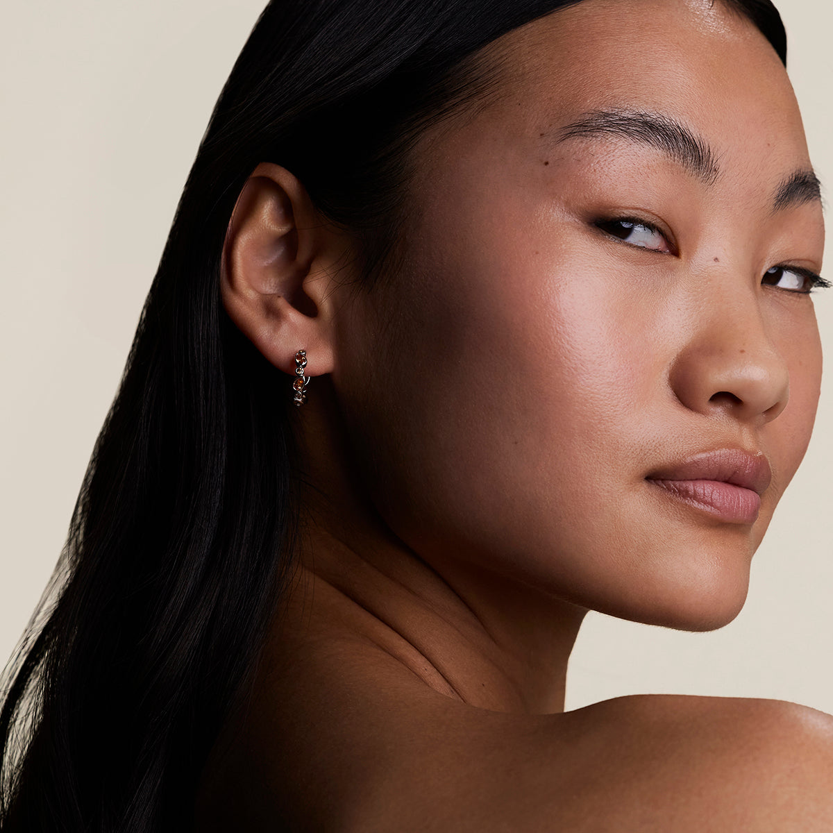 Sunset Pear Hoops in Silver-Astrid & Miyu