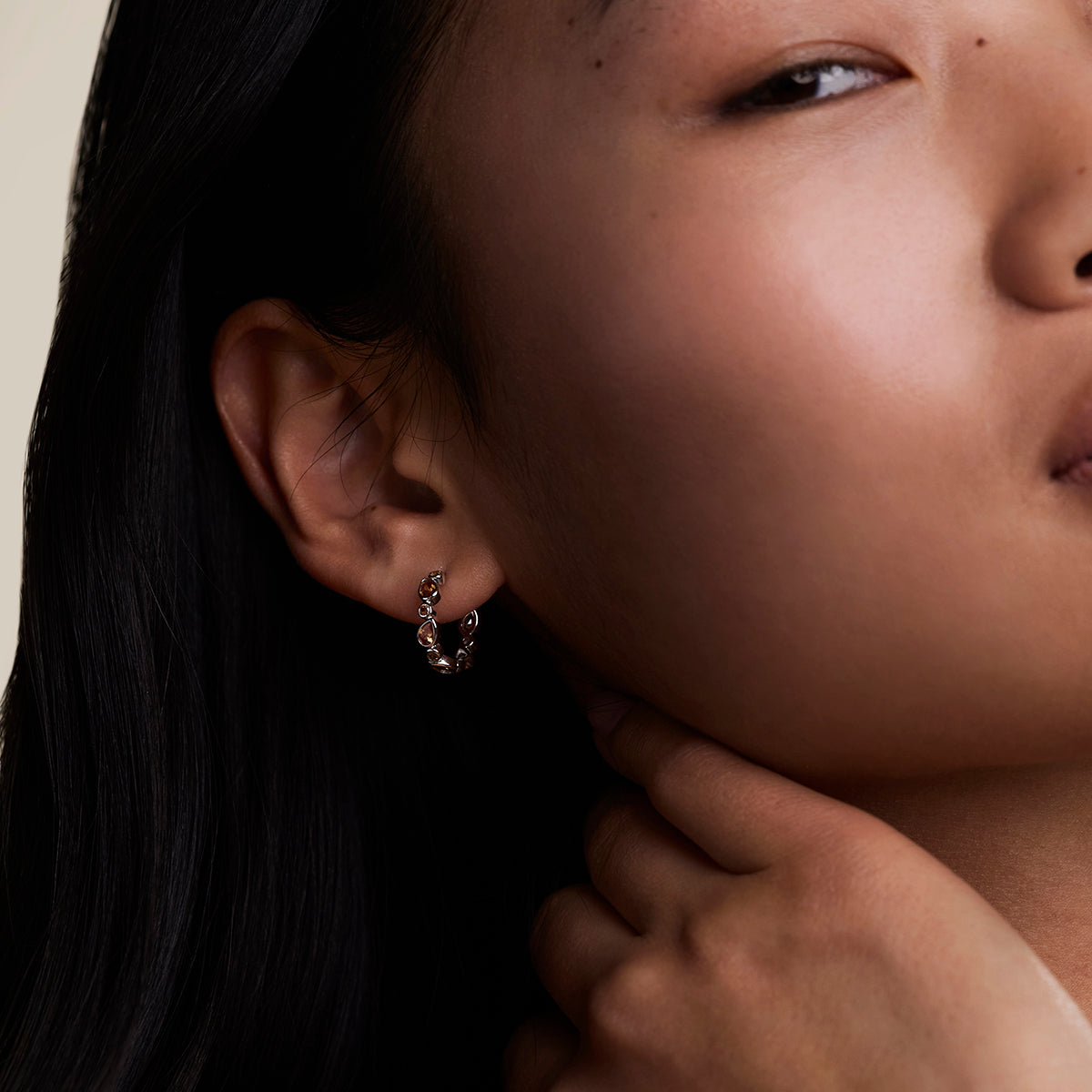 Sunset Pear Hoops in Silver-Astrid & Miyu