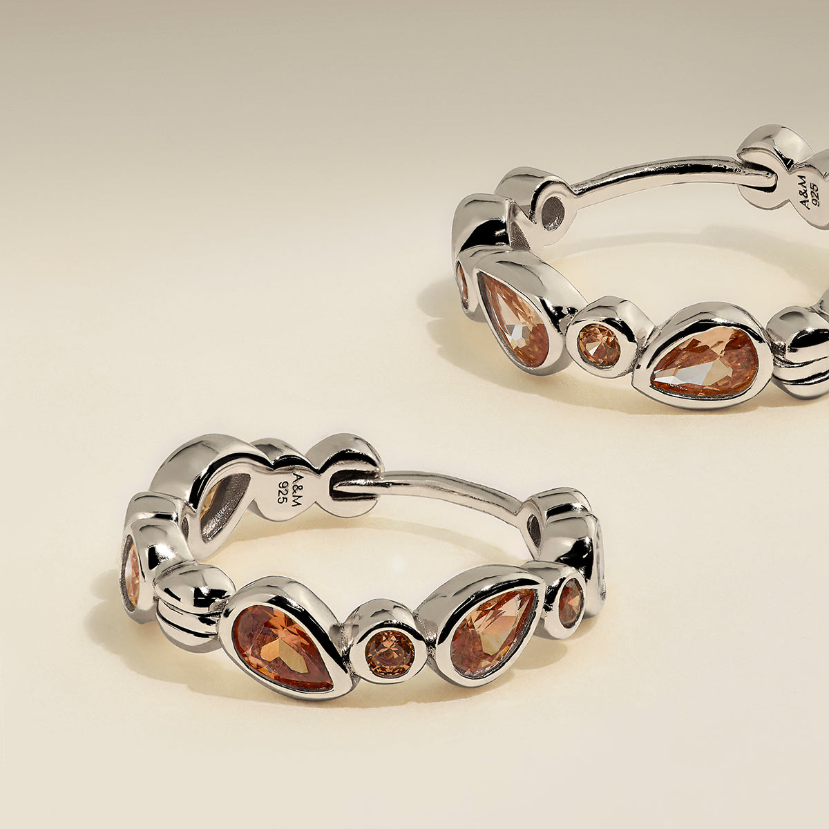 Sunset Pear Hoops in Silver-Astrid & Miyu