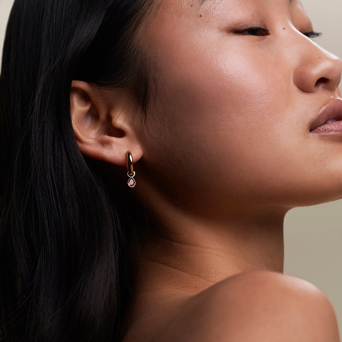 Sunset Pear Charm Hoops in Gold-Astrid & Miyu