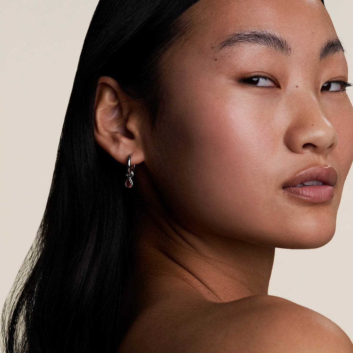 Sunset Pear Charm Hoops in Silver-Astrid & Miyu