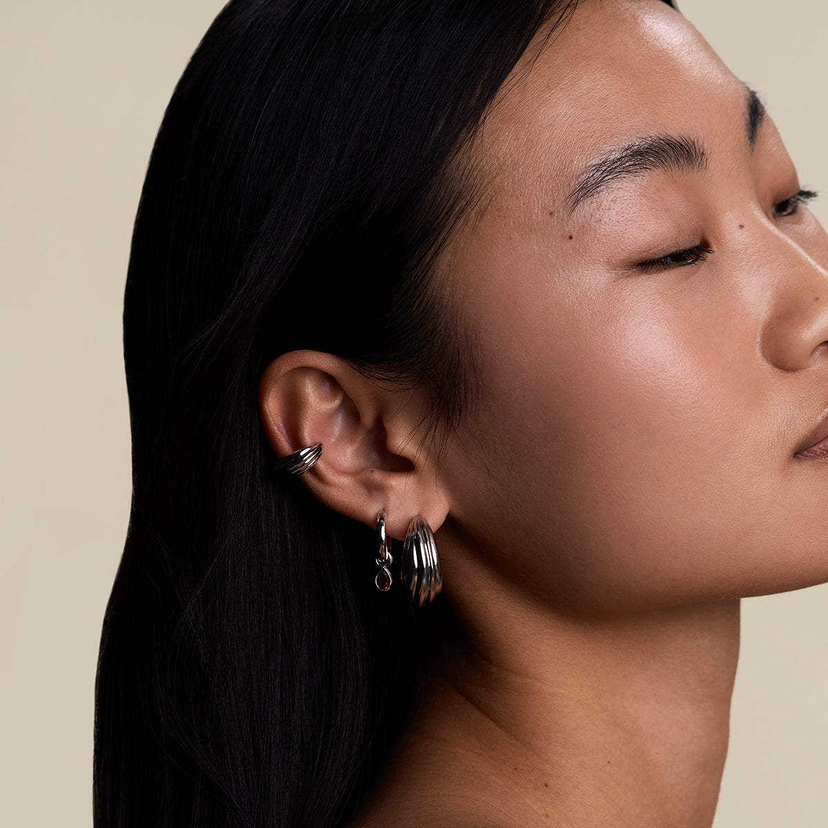 Sunset Pear Charm Hoops in Silver-Astrid & Miyu