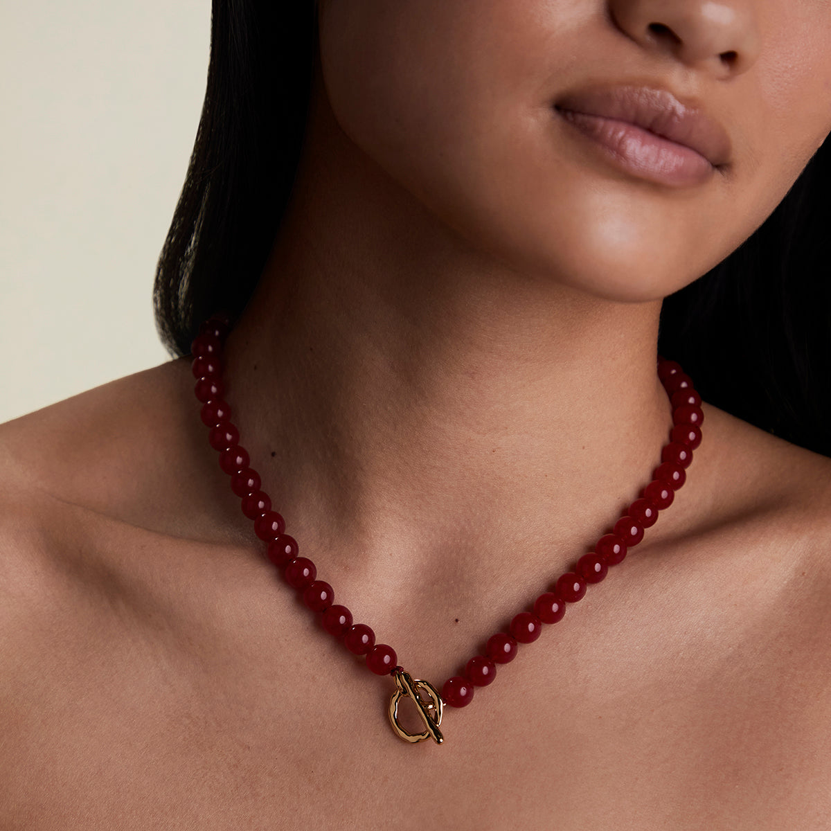 Sunset Red Beaded Necklace in Gold-Astrid & Miyu