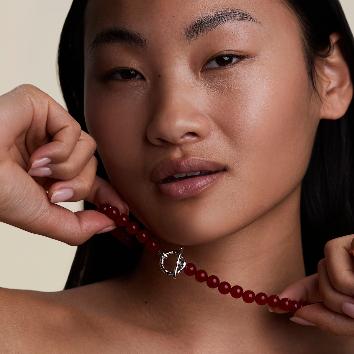 Sunset Red Beaded Necklace in Silver-Astrid & Miyu