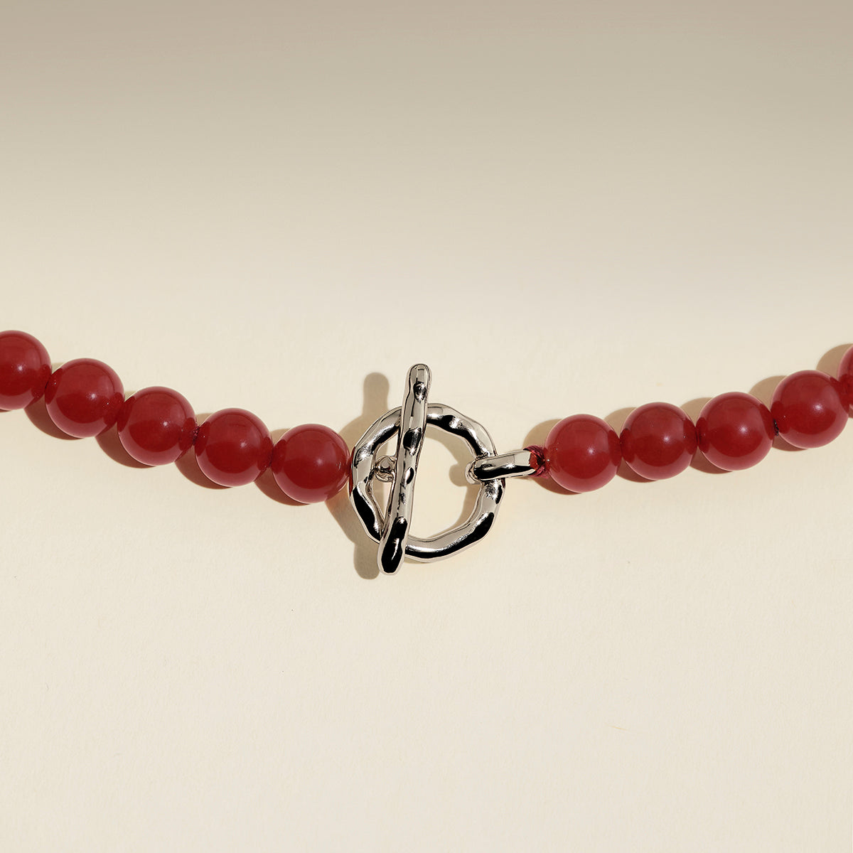 Sunset Red Beaded Necklace in Silver-Astrid & Miyu