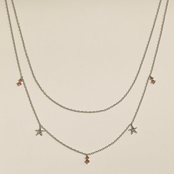 Starfish Double Chain Necklace in Silver-Astrid & Miyu
