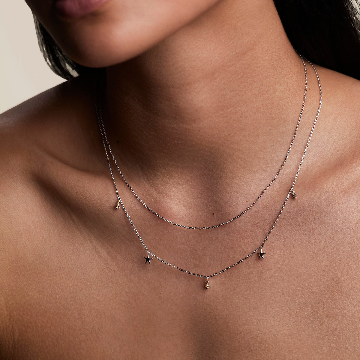 Starfish Double Chain Necklace in Silver-Astrid & Miyu