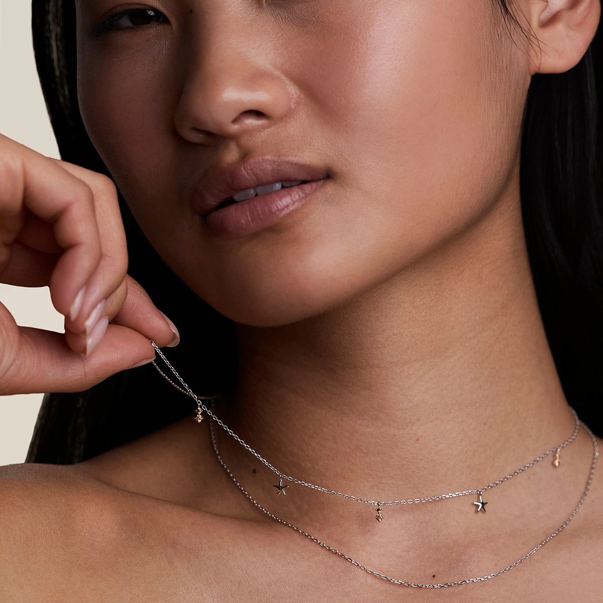 Starfish Double Chain Necklace in Silver-Astrid & Miyu
