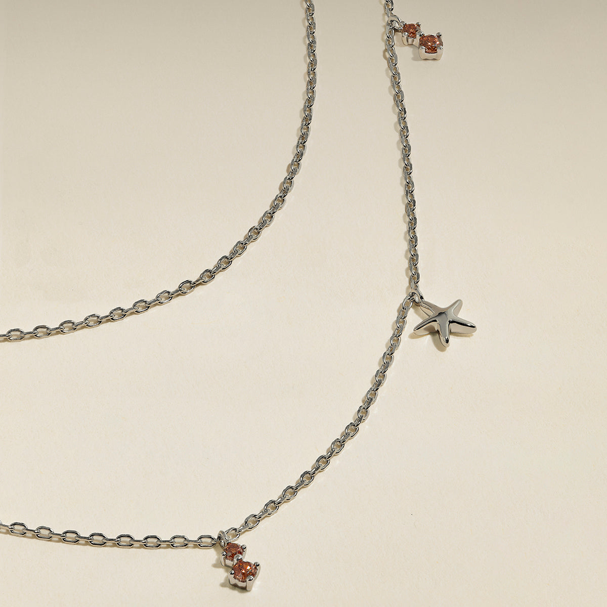 Starfish Double Chain Necklace in Silver-Astrid & Miyu