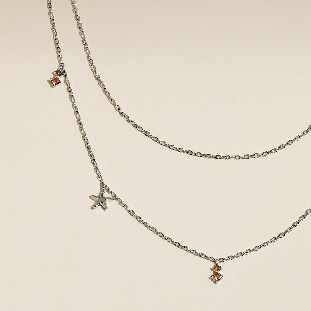 Starfish Double Chain Necklace in Silver-Astrid & Miyu