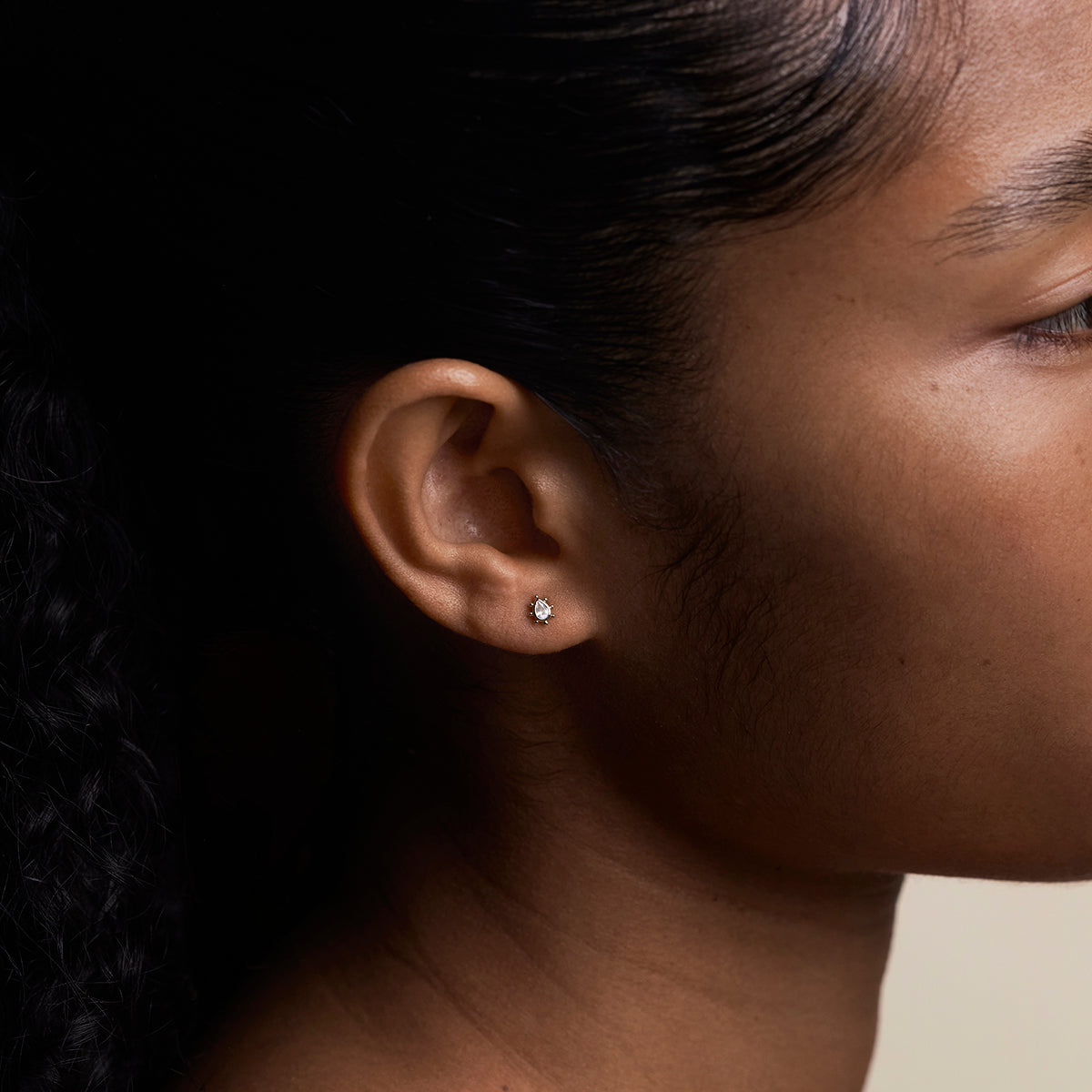 Moonstone Beaded Piercing Stud in Solid Gold-Astrid & Miyu