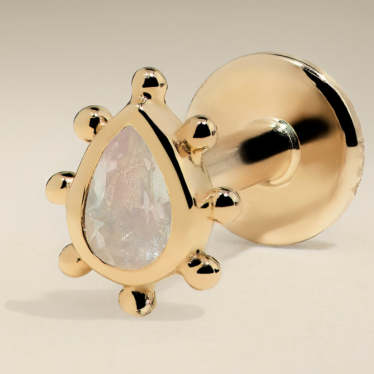 Moonstone Beaded Piercing Stud in Solid Gold-Astrid & Miyu