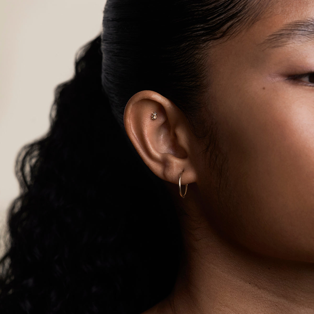 Moonstone Beaded Piercing Stud in Solid Gold-Astrid & Miyu