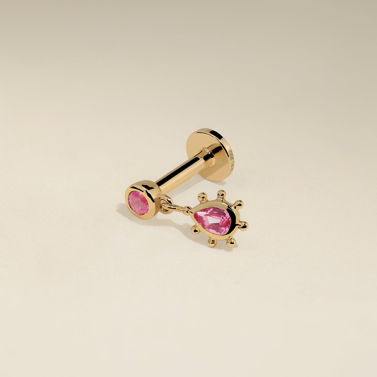 Pink Sapphire Beaded Charm Piercing Stud in Solid Gold-Astrid & Miyu