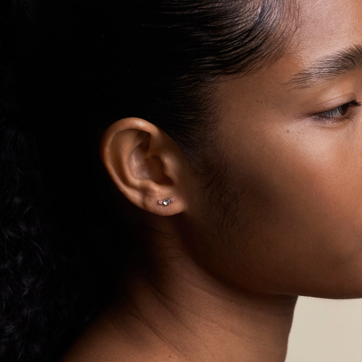Moonstone & Padparadscha Cluster Piercing Stud in Solid Gold-Astrid & Miyu