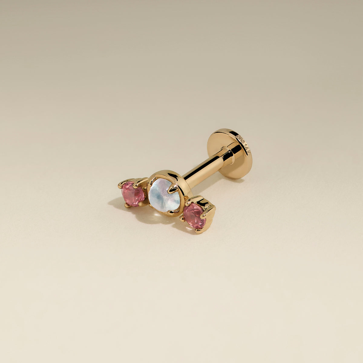Moonstone & Padparadscha Cluster Piercing Stud in Solid Gold-Astrid & Miyu