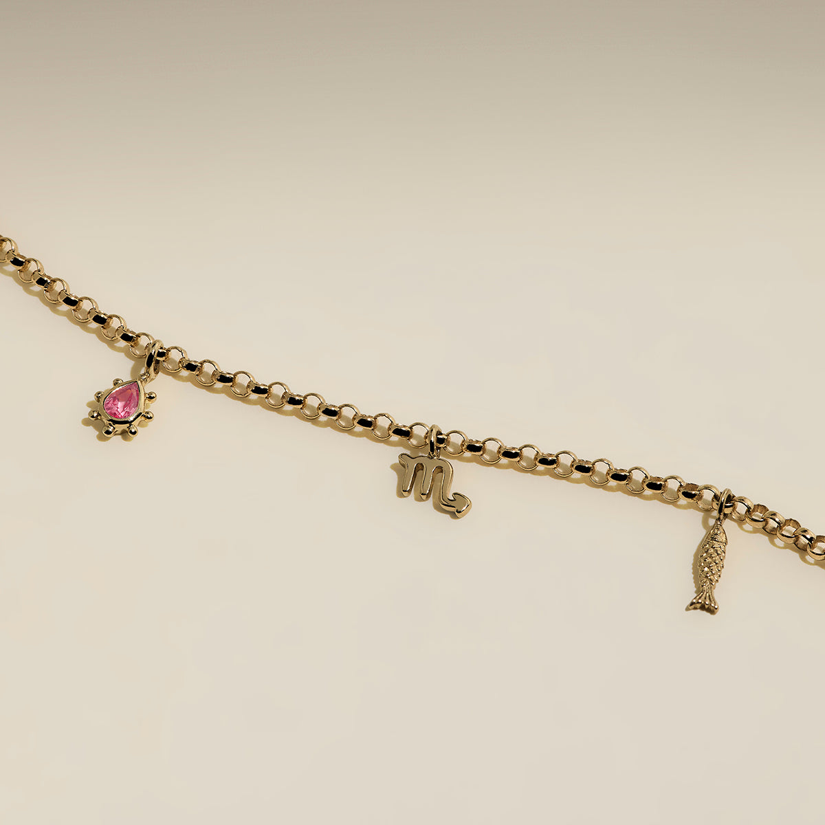 Pink Sapphire Beaded Charm 9k Gold-Astrid & Miyu