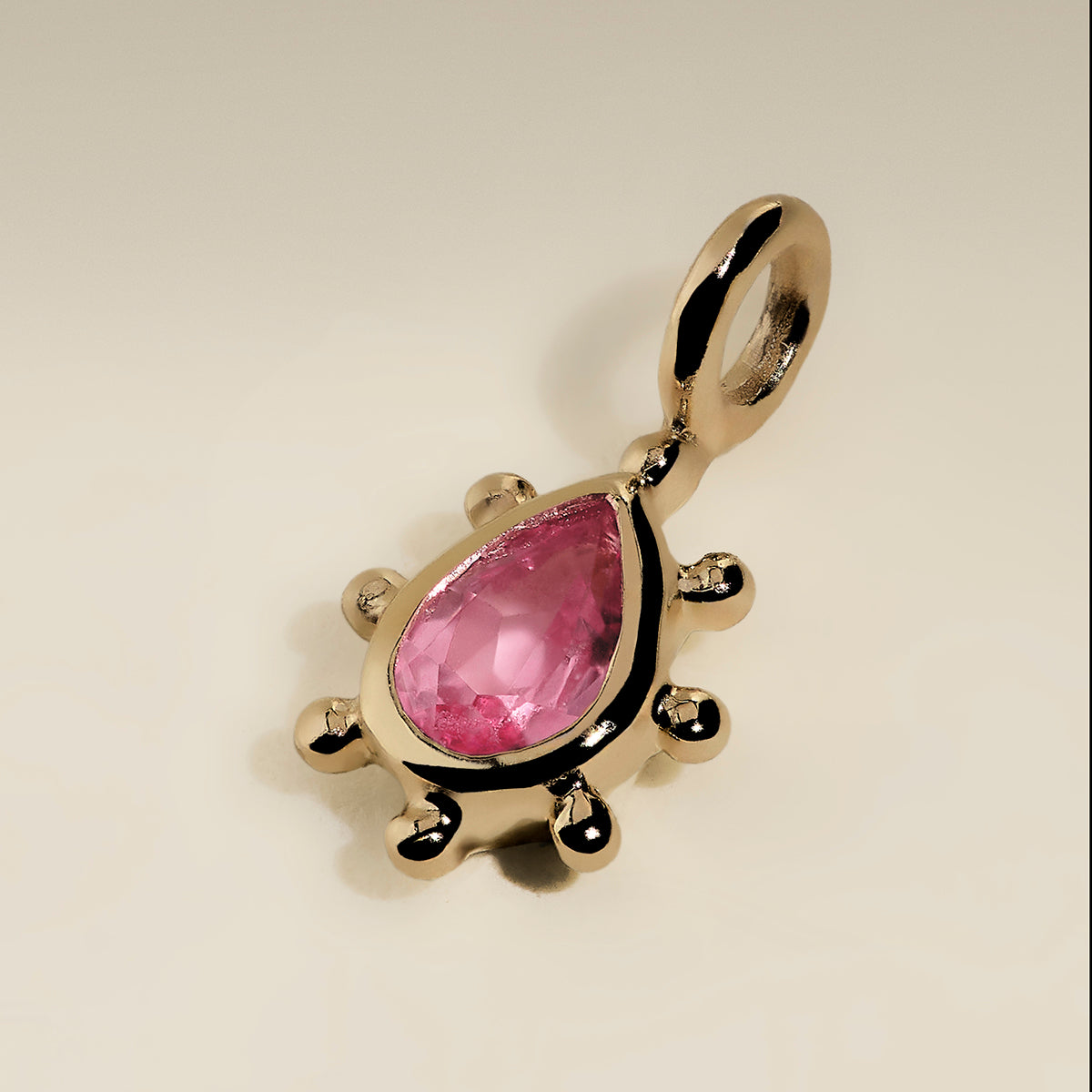 Pink Sapphire Beaded Charm 9k Gold-Astrid & Miyu