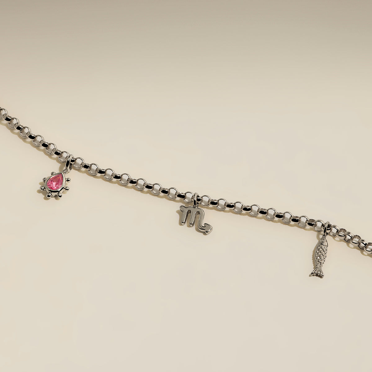 Pink Sapphire Beaded Charm 9k White Gold-Astrid & Miyu