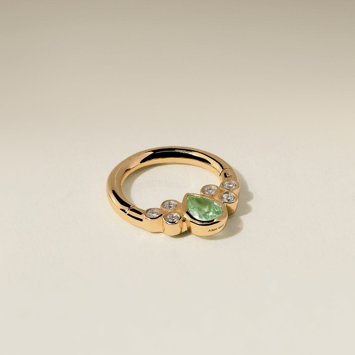 Diamond & Green Sapphire Pear Daith Hoop in Solid Gold-Astrid & Miyu