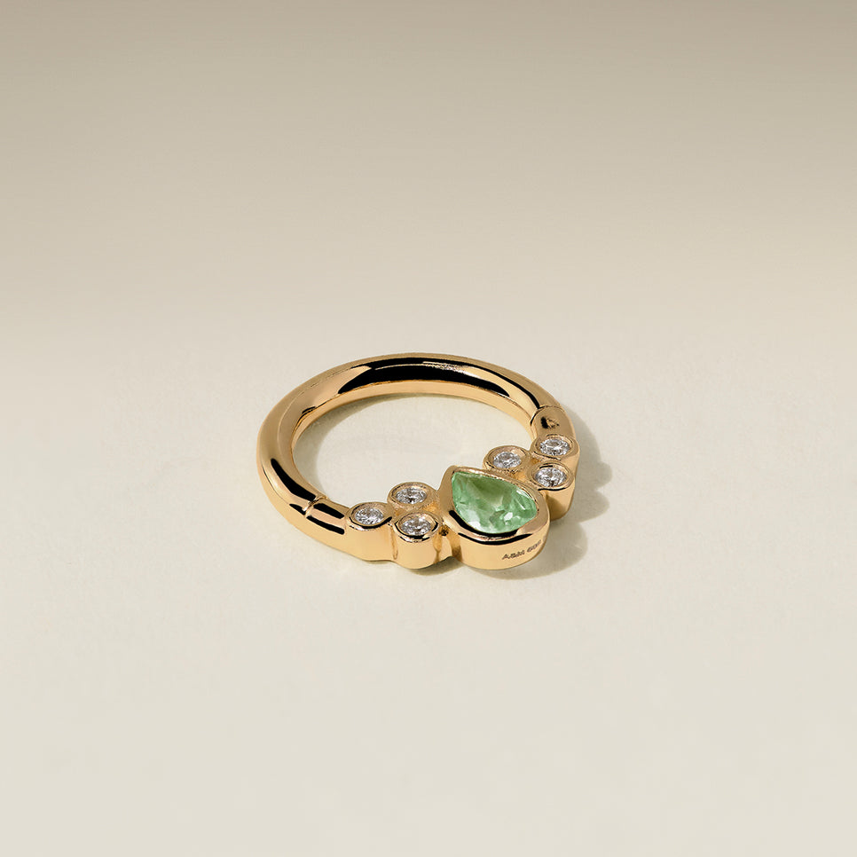 Diamond & Green Sapphire Pear Daith Hoop in Solid Gold-Astrid & Miyu