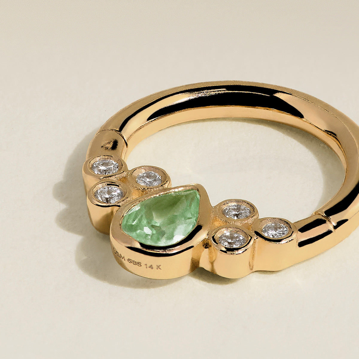 Diamond & Green Sapphire Pear Daith Hoop in Solid Gold-Astrid & Miyu