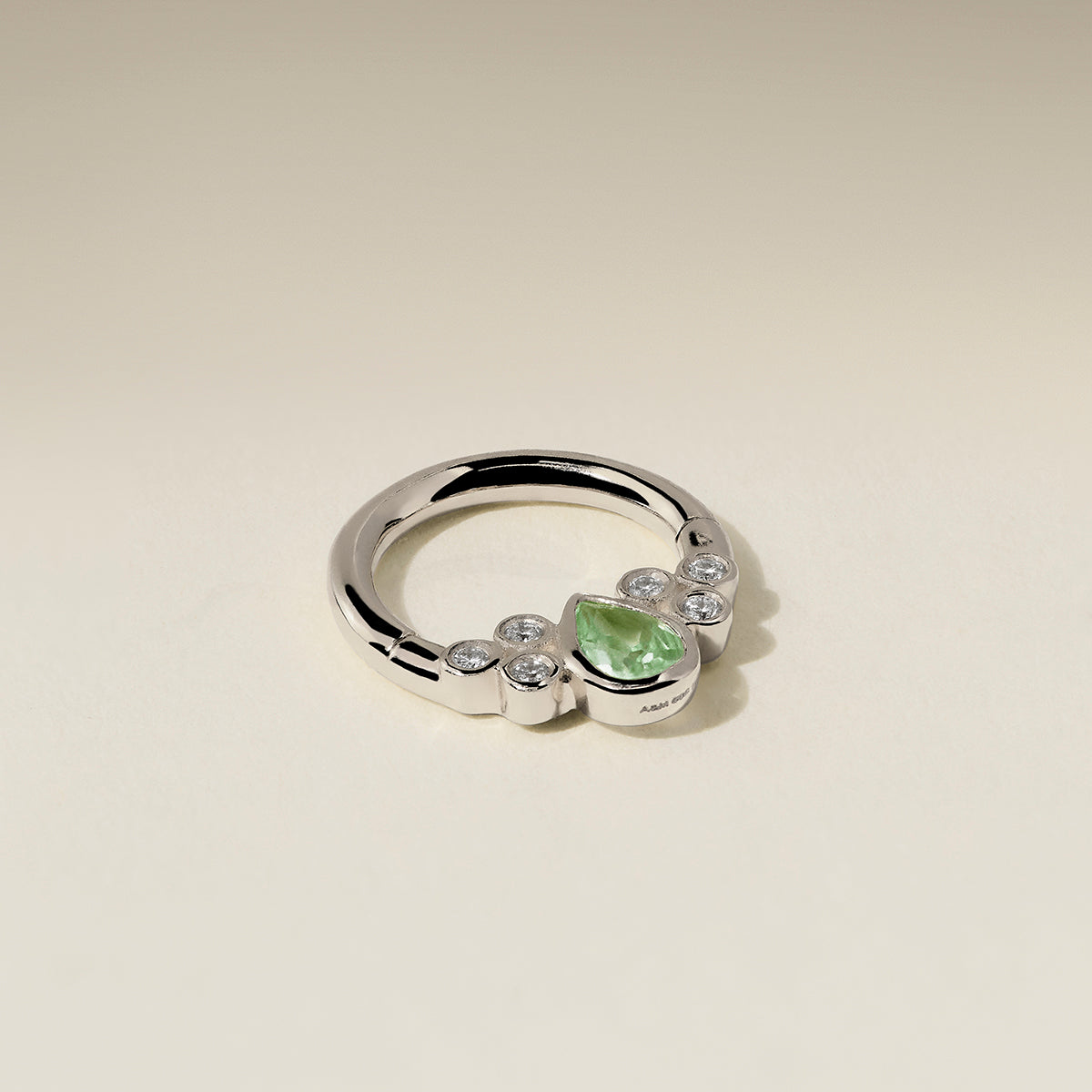 Diamond & Green Sapphire Pear Daith Hoop in Solid White Gold-Astrid & Miyu